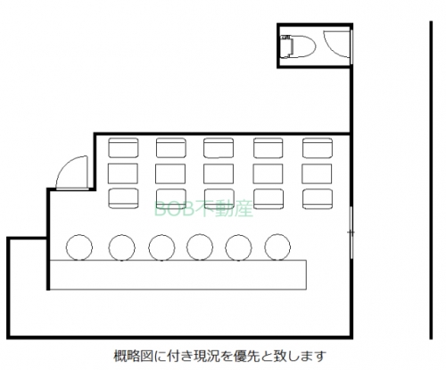 カウンター席とテーブル席が描かれた店舗の間取りイメージ図